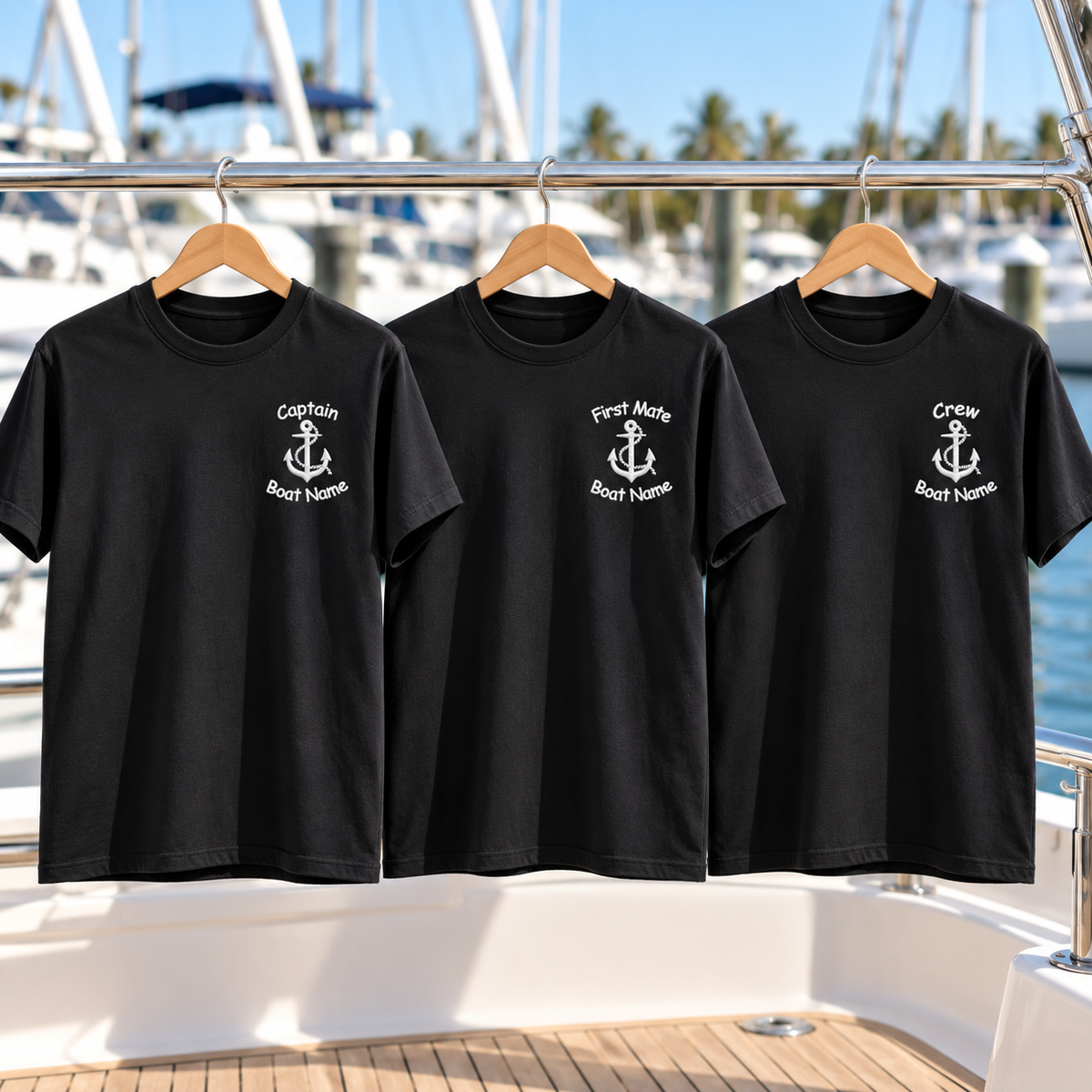 Personalized Boat Name T-Shirt — Captain, First Mate & Crew