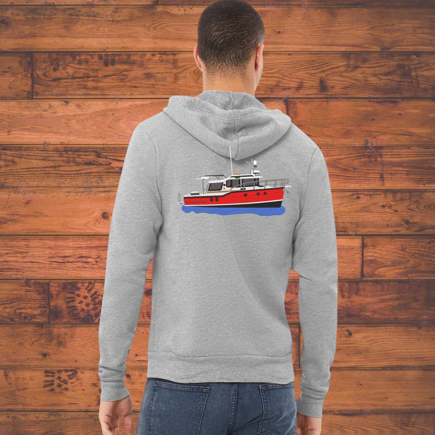 Mens or Women's Full Zip up Hoodie with a Ranger Tug R29S Embroidered on the back Personalized with Boat name on the Front. Zip up