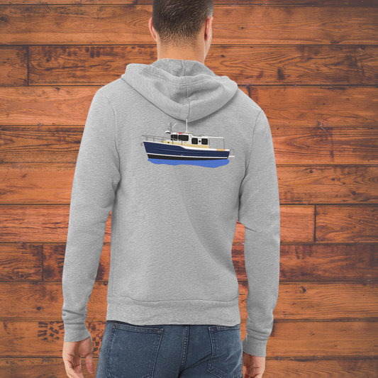 Mens or Women's Full Zip up Hoodie with a Ranger Tug R31S Embroidered on the back Personalized with Boat name on the Front. Zip up