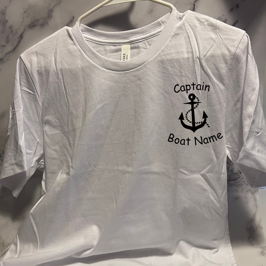 Personalized Captain short sleeve unisex shirt personalized with your boat name