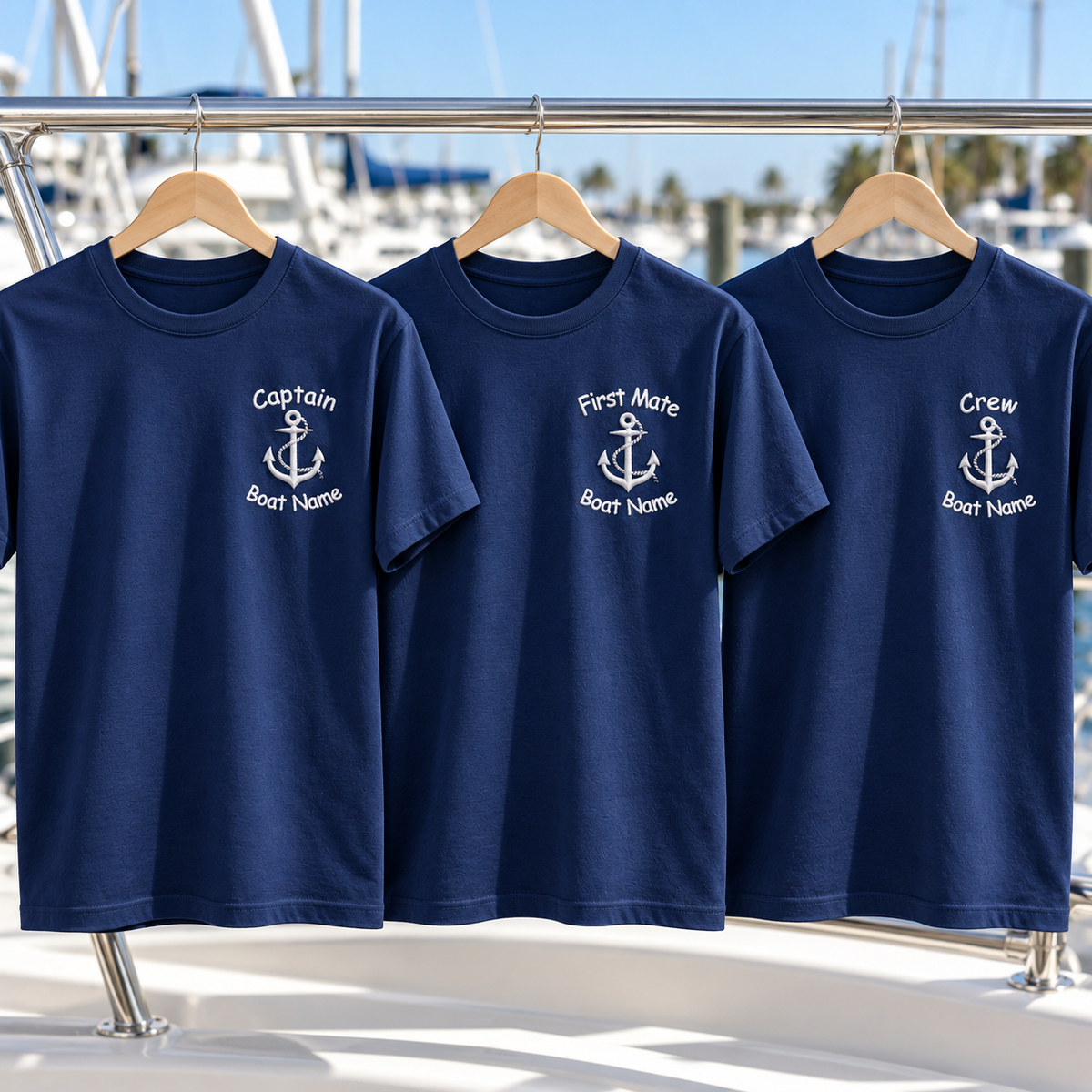 Personalized Boat Name T-Shirt — Captain, First Mate & Crew