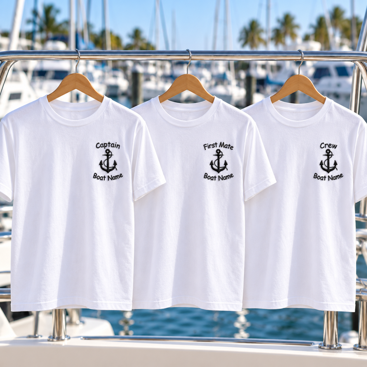 Personalized Boat Name T-Shirt — Captain, First Mate & Crew