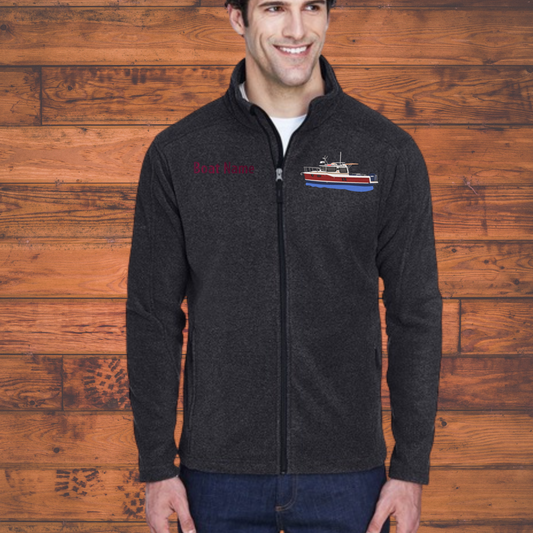 Men's or Women's Fleece Jacket with Ranger Tug R25ob boat embroidered on Left chest with Boat Name on the Right