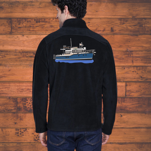 Mens or women's Fleece Jacket with a Ranger Tug R29CB Embroidered on the back Personalized with Boat name on the Front. Zip up