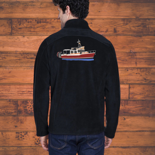 Mens or women's Fleece Jacket with a Ranger Tug 31CB Embroidered on the back Personalized with Boat name on the Front. Zip up