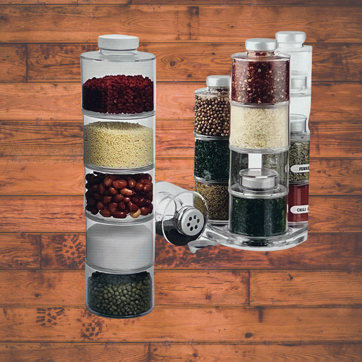 6  Pcs Stackable Spice Pot Spice Tower, Transparent Seasoning Bottles in Spice Colors, Space Saving and Organized Spice Storage Solution for Kitchen, BPA Free and Easy to Identify