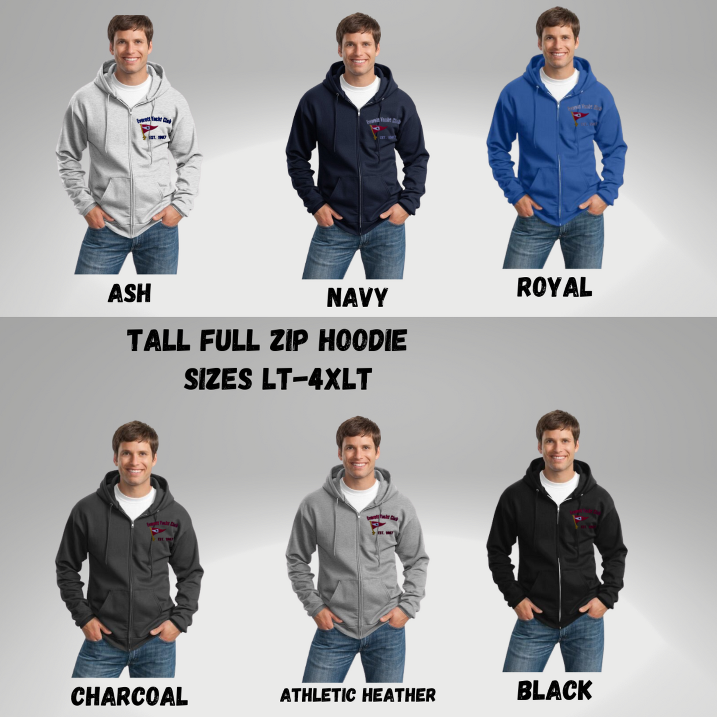 Mens Tall Full zip Sweatshirt with Embroidered EYC Logo