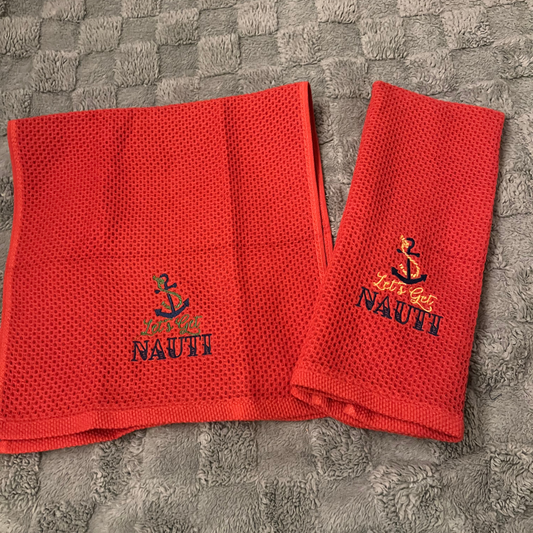 Lets get Nauti embroidered Galley towel