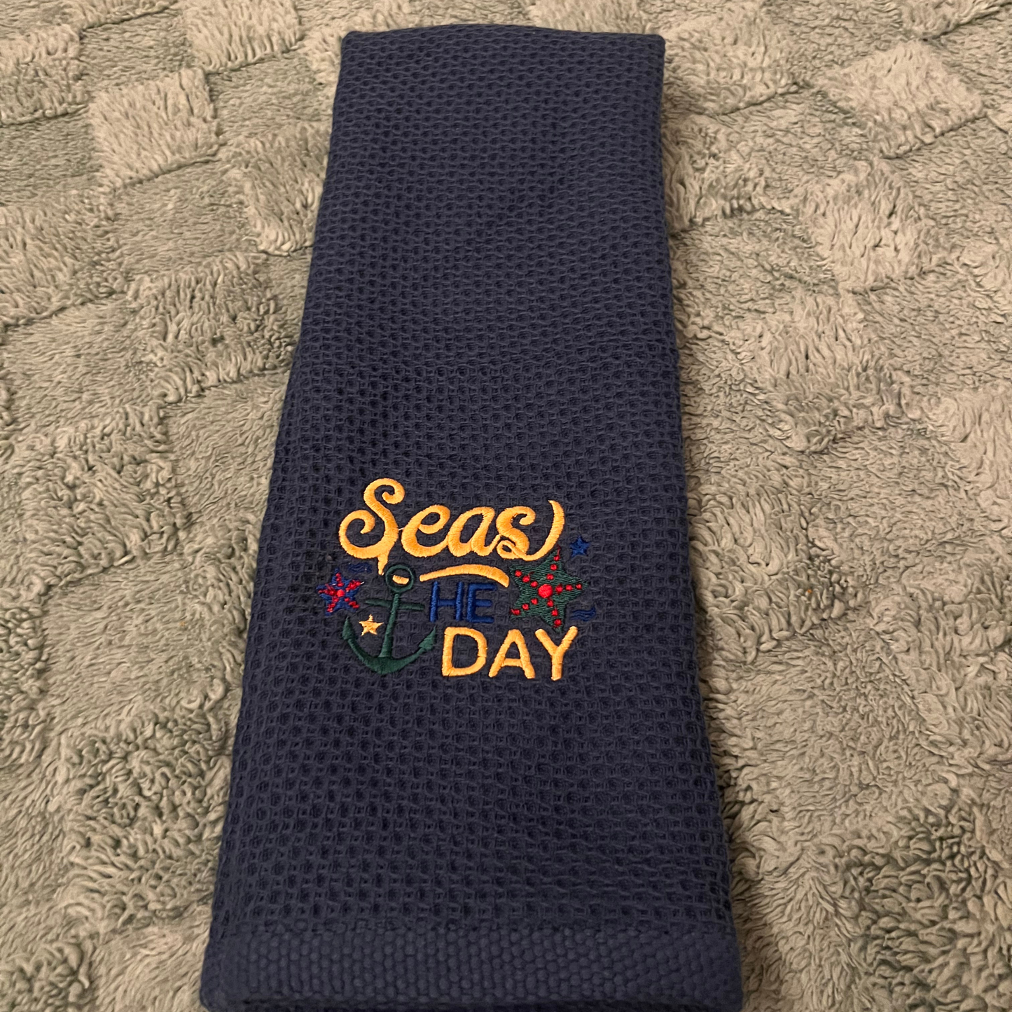 Seas the Day waffle Galley towel