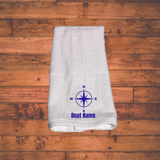 Hand Towel with  embroidered compass and personalized boat name